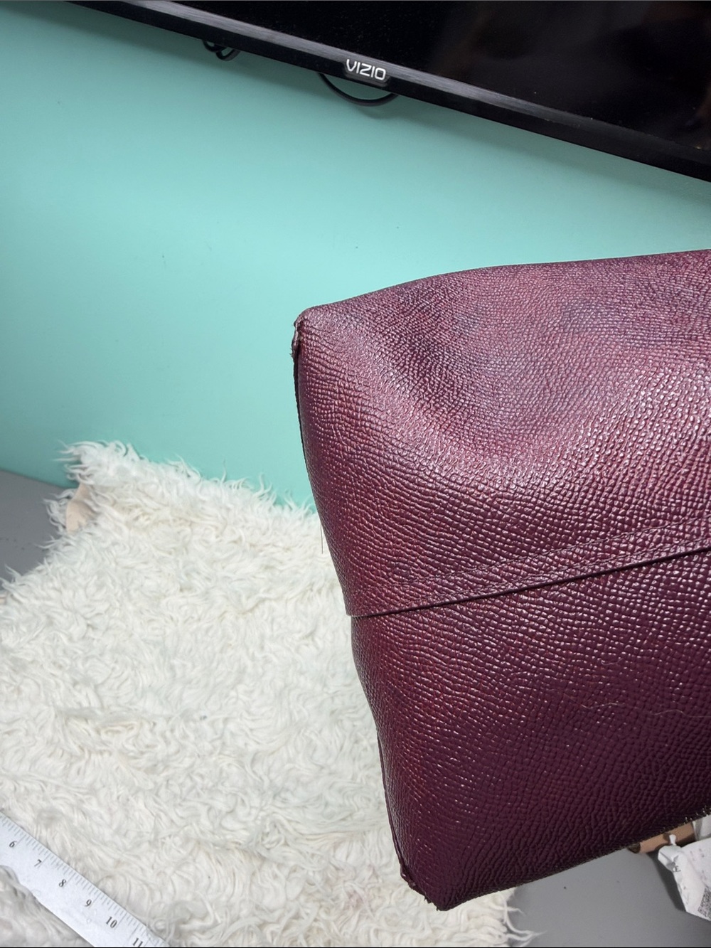 Coach Large Wine Red Leather Tote with Floral Lining - Picture 8 of 15